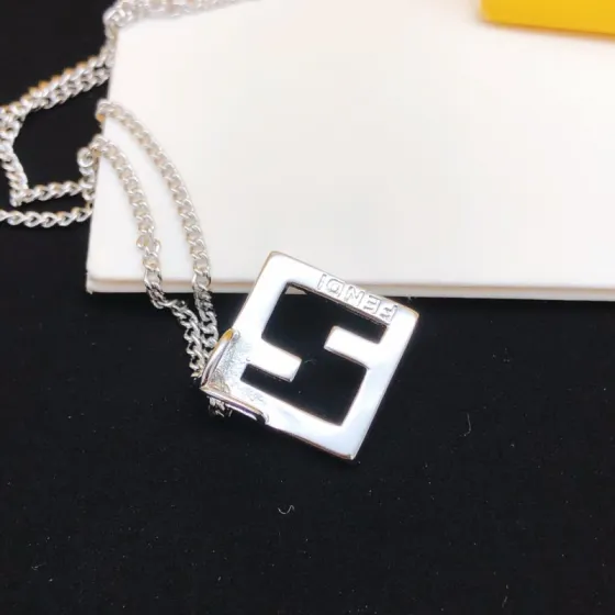 Fendi FF Logo Pendant necklace Silver-toned metal with clear cubic zirconia accents 45cm