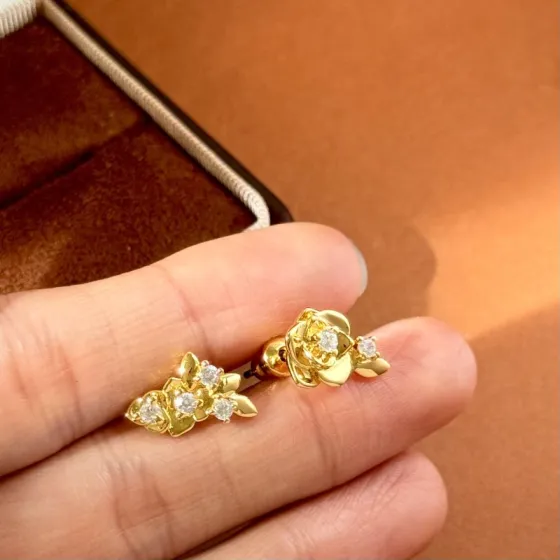 Piaget Rose earrings yellow gold with clear diamonds white gold with clear diamonds 10mm stud length