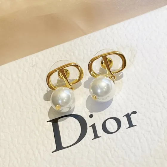 Dior Petit CD earrings Gold-tone metal with white resin pearls One Size