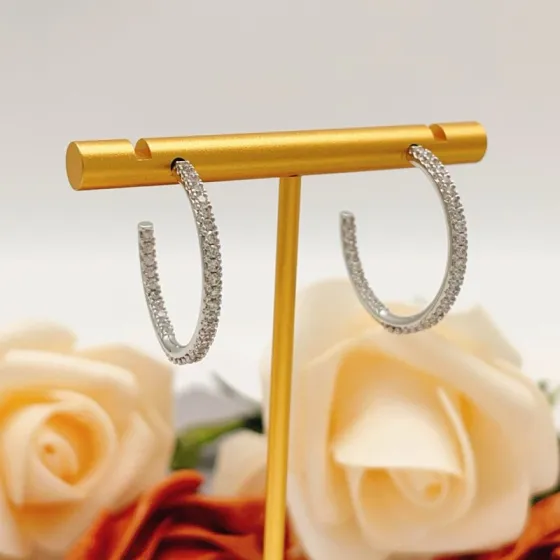 Tiffany Co Metro Hoop earrings sterling silver metal with clear diamond stones 25mm hoop diameter