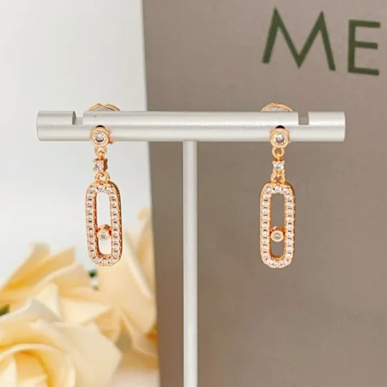 Messika Move Uno earrings rose gold with clear diamonds 2 5cm drop length