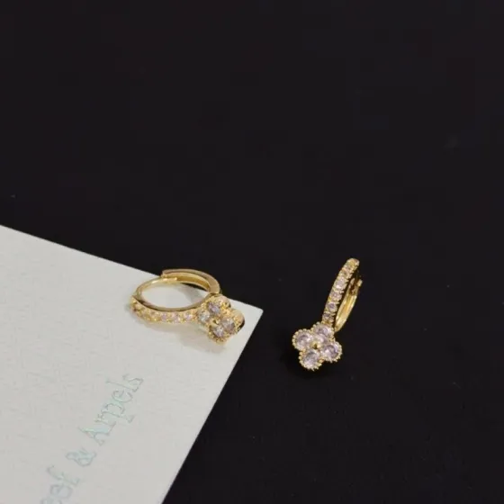 Van Cleef Arpels Alhambra earrings yellow gold with clear diamond accents 12mm hoop diameter