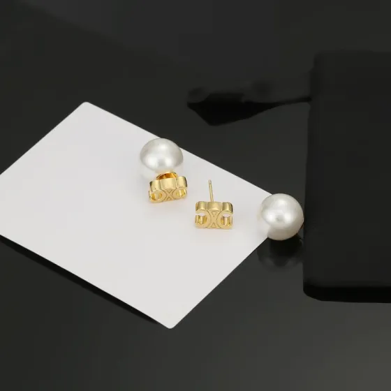 Celine Triomphe Pearl Stud Earrings earrings Gold-tone metal with white pearl One Size 10mm pearl diameter