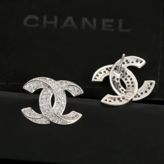Chanel CC Logo Crystal Stud Earrings earrings silver-toned metal with clear crystal stones 1 5cm stud diameter
