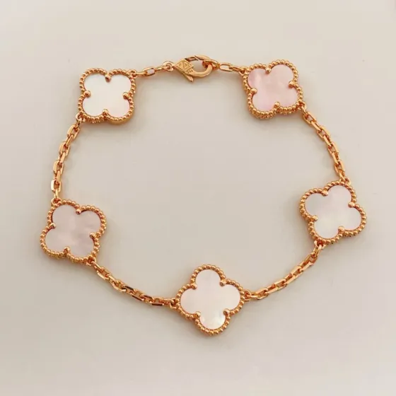 Van Cleef Arpels Alhambra bracelet Rose gold with white and pink mother-of-pearl 18cm