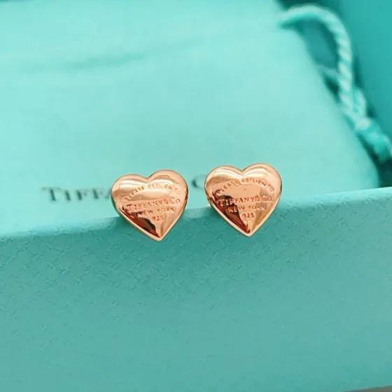 Tiffany Co Return to Tiffany Mini Heart earrings Rose gold-toned metal no accent stones 8mm stud diameter