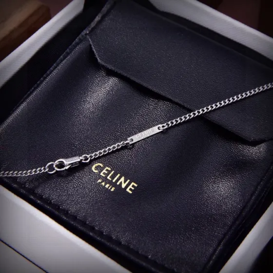 Celine DAISY necklace silver-toned metal with clear crystal accents 45cm