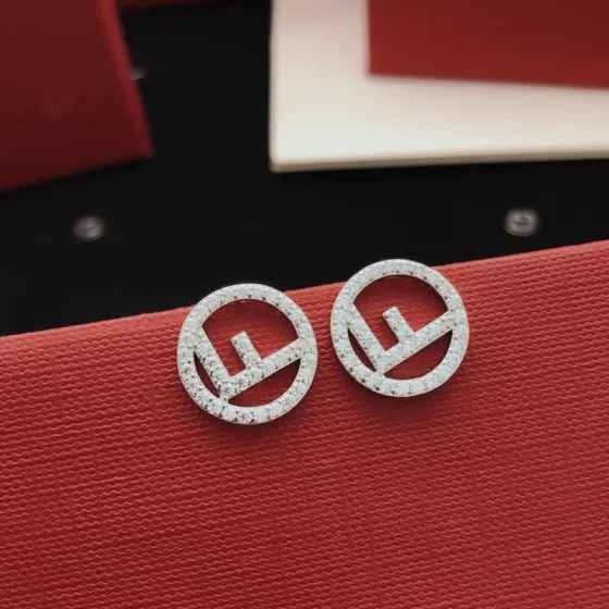 Fendi F is Fendi earrings silver-toned metal with clear pave crystals 1 2cm diameter