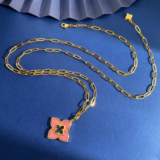 Roberto Coin Love in Verona necklace Yellow gold with pink rhodonite inlay 75cm