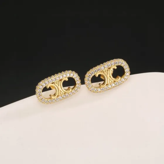 Celine Triomphe Crystal Pave Oval Stud Earrings earrings gold-tone metal with clear pave crystals 1 5cm length per earring