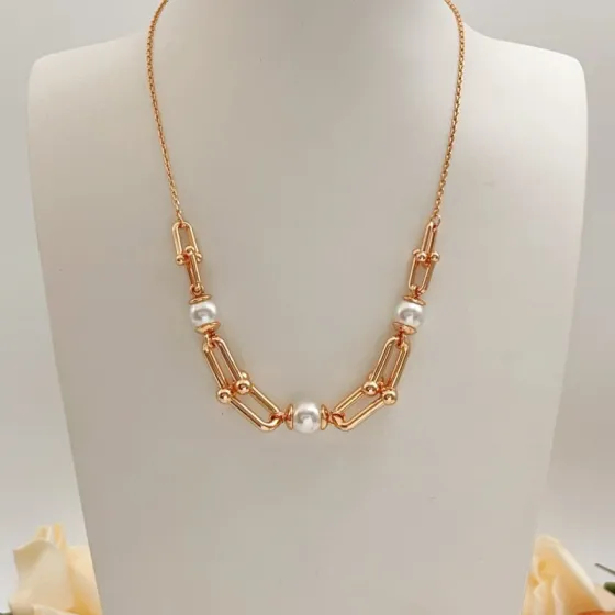 Tiffany HardWear Pearl Link necklace Rose gold white pearl 45cm