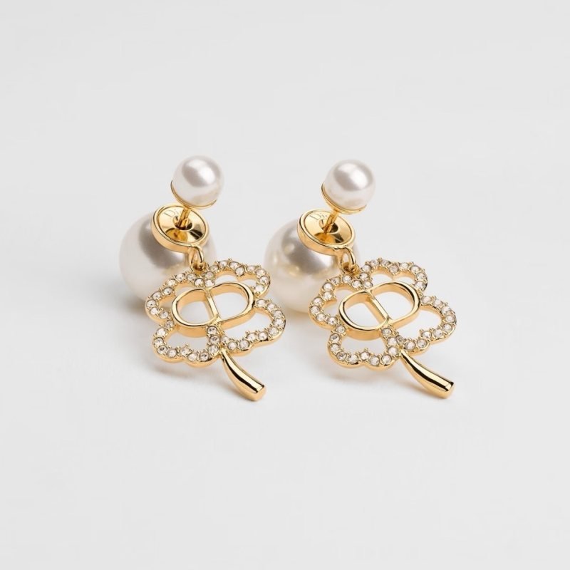 Dior Tribales Clover CD Earrings earrings Gold-tone metal white pearl clear crystal One Size