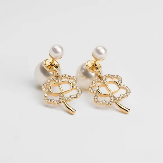 Dior Tribales Clover CD Earrings earrings Gold-tone metal white pearl clear crystal One Size
