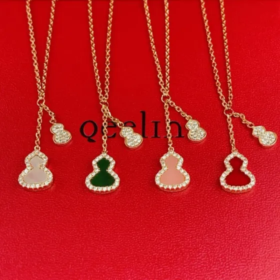 Qeelin Wulu necklace Rose gold with diamond accents available with white mother-of-pearl green jade pink opal or red carnelian inlay 40-45cm adjustable