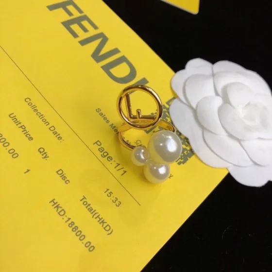 Fendi F is Fendi Pearl Logo Ring ring gold-tone metal with white imitation pearls US 7