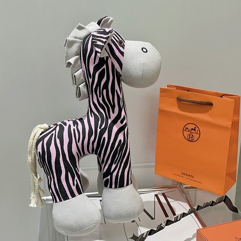 Hermes Zebra Plush brooch light gray pink black cream white 25cm