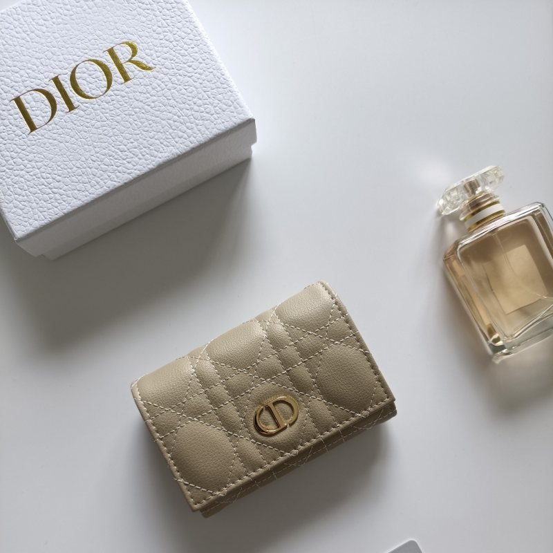 Dior Caro Quilted Card Holder pendant Beige grained calfskin leather with gold-tone metal hardware 11x7 5x2 5cm