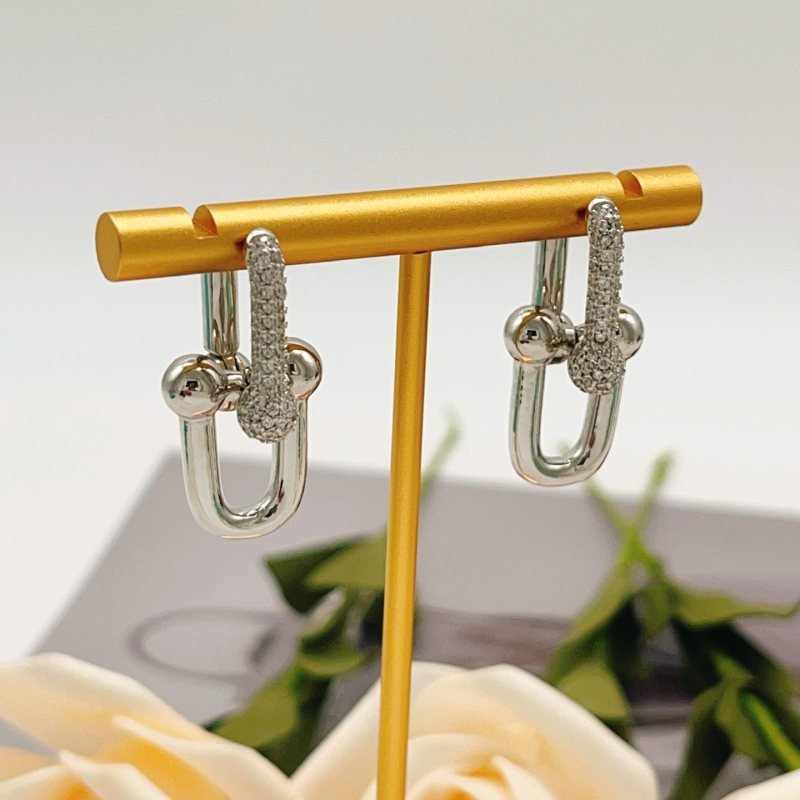 Tiffany Co HardWear earrings silver-toned metal with clear pave diamonds 2 5cm drop length