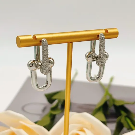 Tiffany Co HardWear earrings silver-toned metal with clear pave diamonds 2 5cm drop length