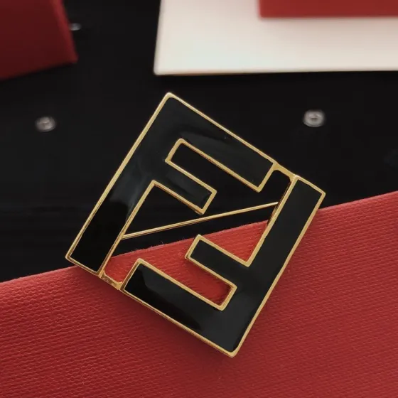 Fendi FF Logo Brooch brooch Gold-tone metal with black enamel 3 5cm x