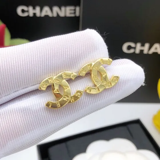 Chanel CC Logo Engraved Stud Earrings earrings gold-tone metal no accent stones 1 5cm stud diameter