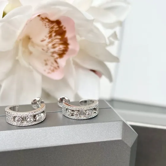 Messika Move Uno earrings white gold with clear diamonds 1 2cm hoop diameter