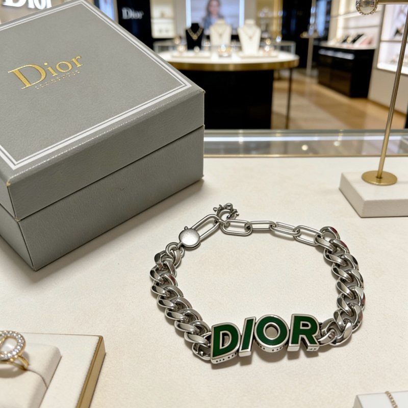 Dior Dior Logo Enamel Chain bracelet Silver-toned metal with green enamel lettering 21cm