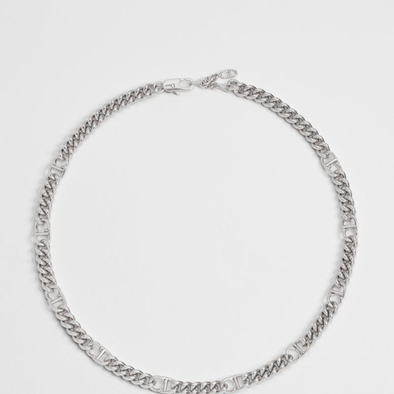 Dior CD Icon Curb Chain necklace silver-toned metal 50cm with 5cm extender