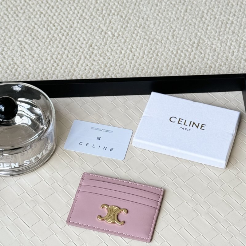 Celine Triomphe card holder petal pink smooth leather with gold-tone Triomphe metal hardware 10 5cm x 7