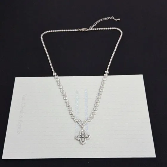 Van Cleef Arpels Alhambra necklace white gold with clear diamonds 42cm with 5cm extender