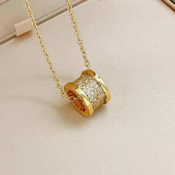 Bvlgari B zero1 necklace yellow gold with pave clear diamonds 45cm with 5cm extender