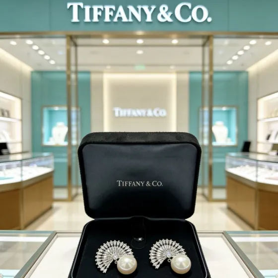 Tiffany Co Marquise Fan Pearl Commemorative Earrings earrings platinum-toned metal clear high-carbon diamond accents creamy white pearl 3 2cm length per earring