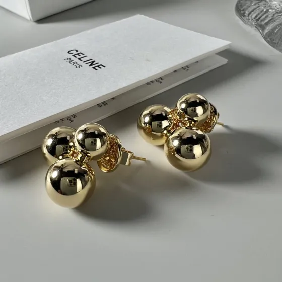 Celine Triple Ball Stud Earrings earrings Gold-tone metal no gemstones One Size