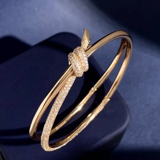 Tiffany Knot bracelet Rose gold with pave-set clear diamonds 17cm inner circumference