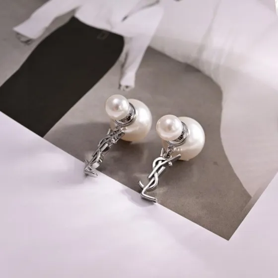 Saint Laurent Cassandre Pearl Drop earrings Silver-toned metal white pearl One Size