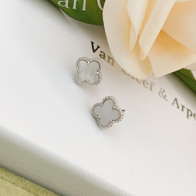 Van Cleef Arpels Sweet Alhambra earrings white gold metal white mother-of-pearl stone 9mm motif diameter