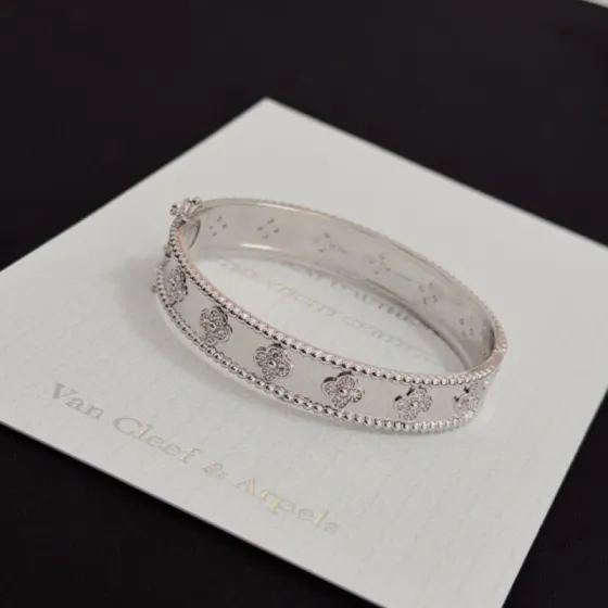 Van Cleef Arpels Perlee Clovers bracelet White gold with diamond accents 17cm