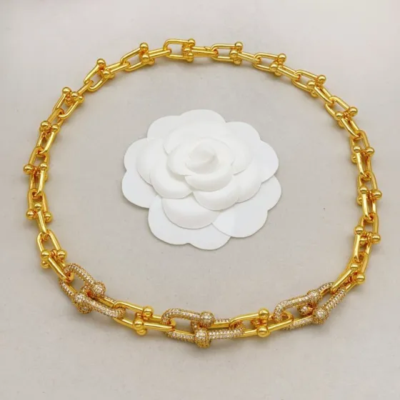 Tiffany HardWear necklace gold-tone metal with clear pave stones 18 inches