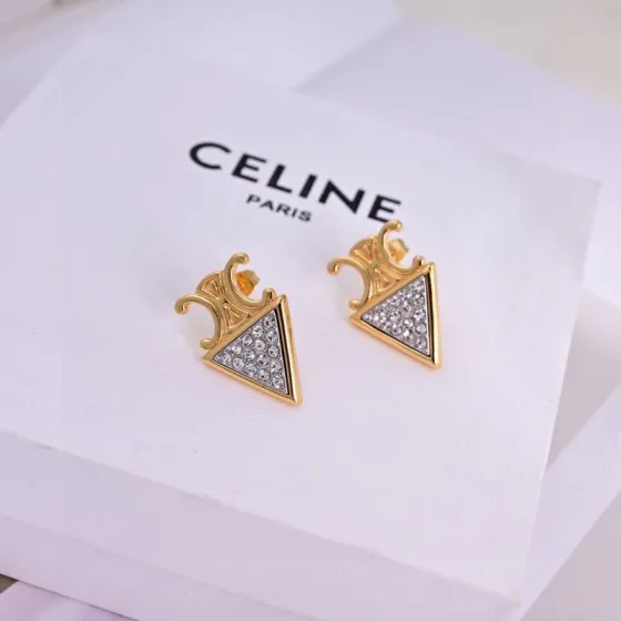 Celine Triomphe Triangular Crystal Stud Earrings earrings gold-tone metal with clear faceted crystals 1 5cm stud length