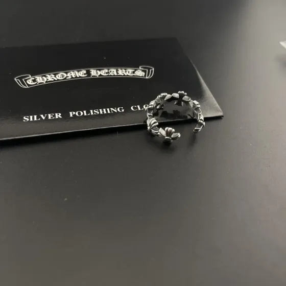 Chrome Hearts Cross Flower Open Ring ring oxidized sterling silver adjustable open band