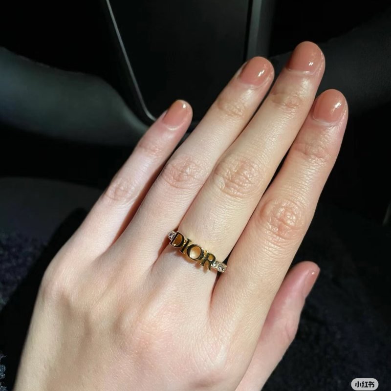 Dior Dior letter logo open ring ring gold tone metal with clear crystal accents US 7