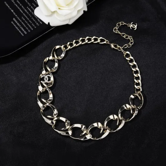 Chanel CC Crystal Chunky Chain Choker necklace light gold metal with clear crystal accents 40cm with 5cm extender