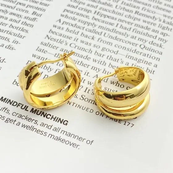 Celine Double Band Hoop Earrings earrings polished gold-tone metal no accent stones 20mm outer diameter