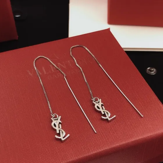 Saint Laurent YED0099 Cassandre Monogram Threader Earrings earrings silver-toned metal no gemstones 7cm total length