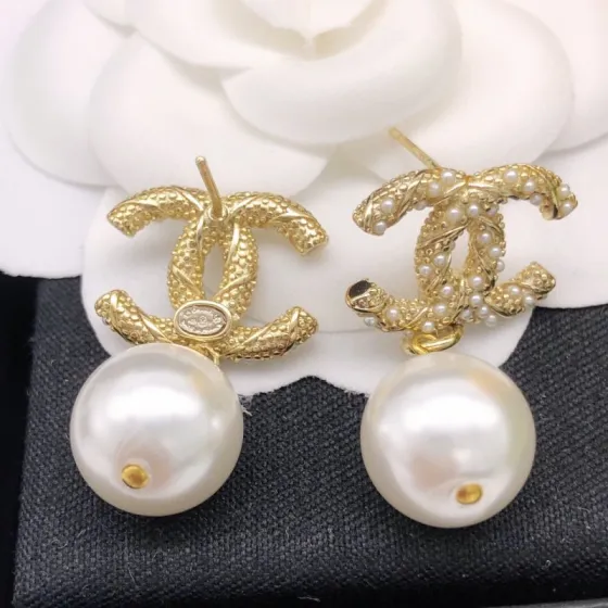 Chanel CC Logo Pearl Drop Earrings earrings Gold-tone metal with white faux pearls Approximately 2 5cm total drop length