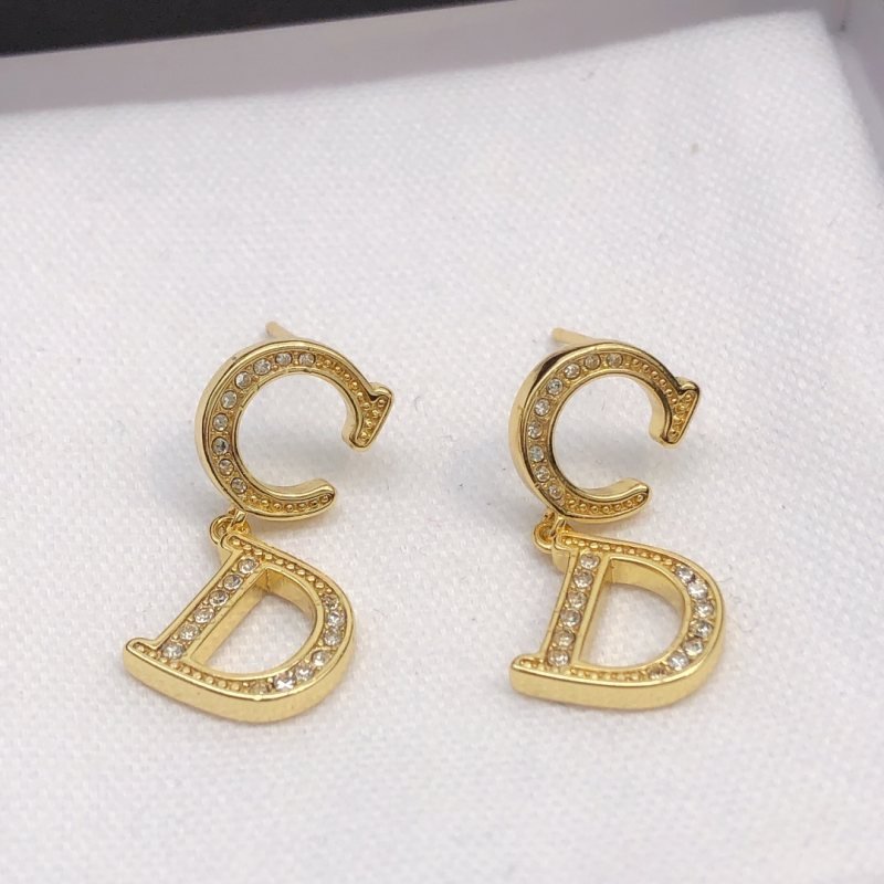 Dior CD Logo Crystal Drop Earrings earrings gold-tone metal with clear crystal accents 1 5cm drop length