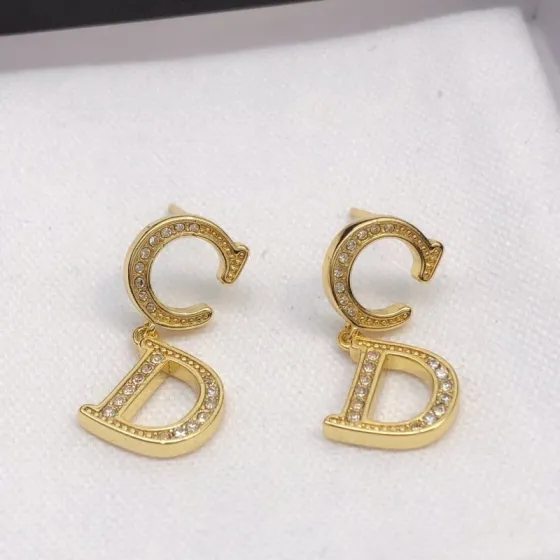Dior CD Logo Crystal Drop Earrings earrings gold-tone metal with clear crystal accents 1 5cm drop length