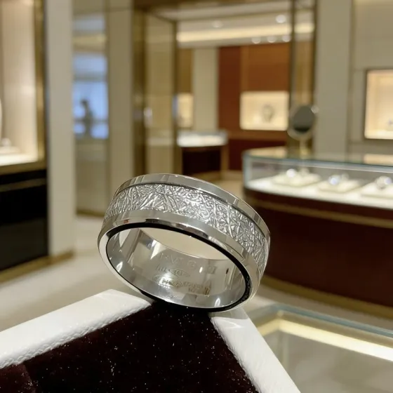 Bvlgari B zero1 ring silver white gold with meteorite textured inlay 10