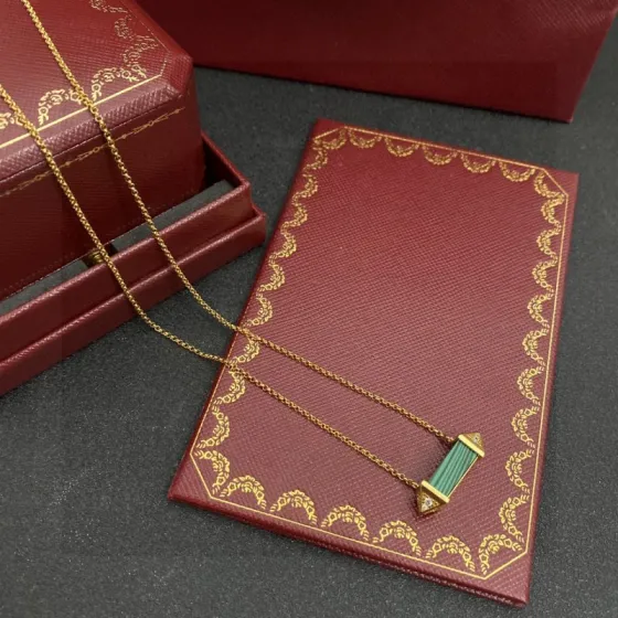 Cartier Les Berlingots de Cartier necklace 18k yellow gold green malachite clear diamond accents 42cm