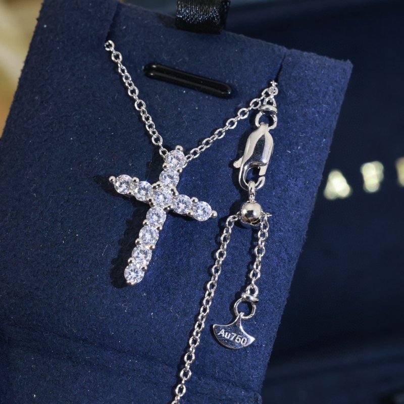 Graff Diamond Cross Pendant necklace 18K white gold white diamond 40cm with 5cm extender